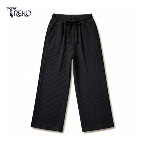 Alternative view of BAGGY CORD RIB KNIT KOREAN TROUSERS BLACK