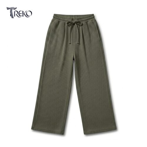 Alternative view of BAGGY CORD RIB KNIT KOREAN TROUSERS OLIVE